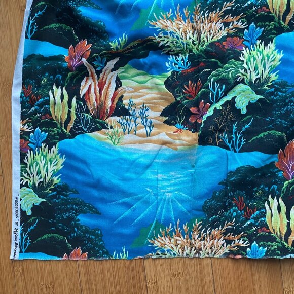 Hoffman International Woodblocks Under water fabric coral seascape quilting - Picture 3 of 4